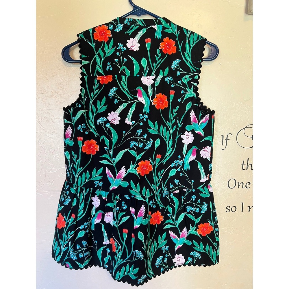 Kate Spade Jardin Poplin Floral Hummingbird Peplum Top Black XS women lace - Picture 3 of 7